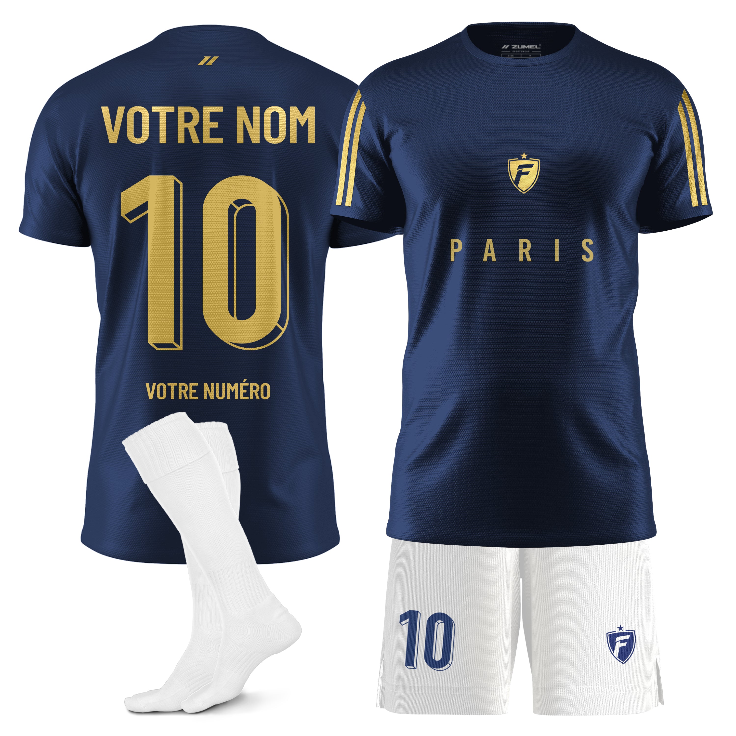 Ensemble de football homme personnalisé bleu marine et or