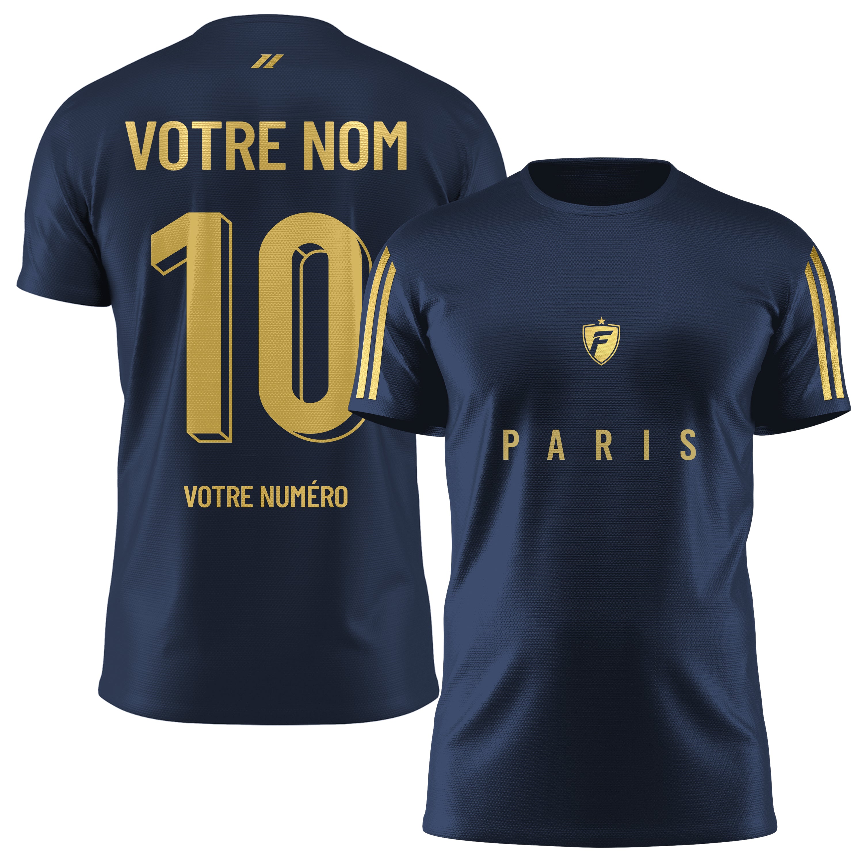 Maillot de football homme personnalisé bleu marine et or