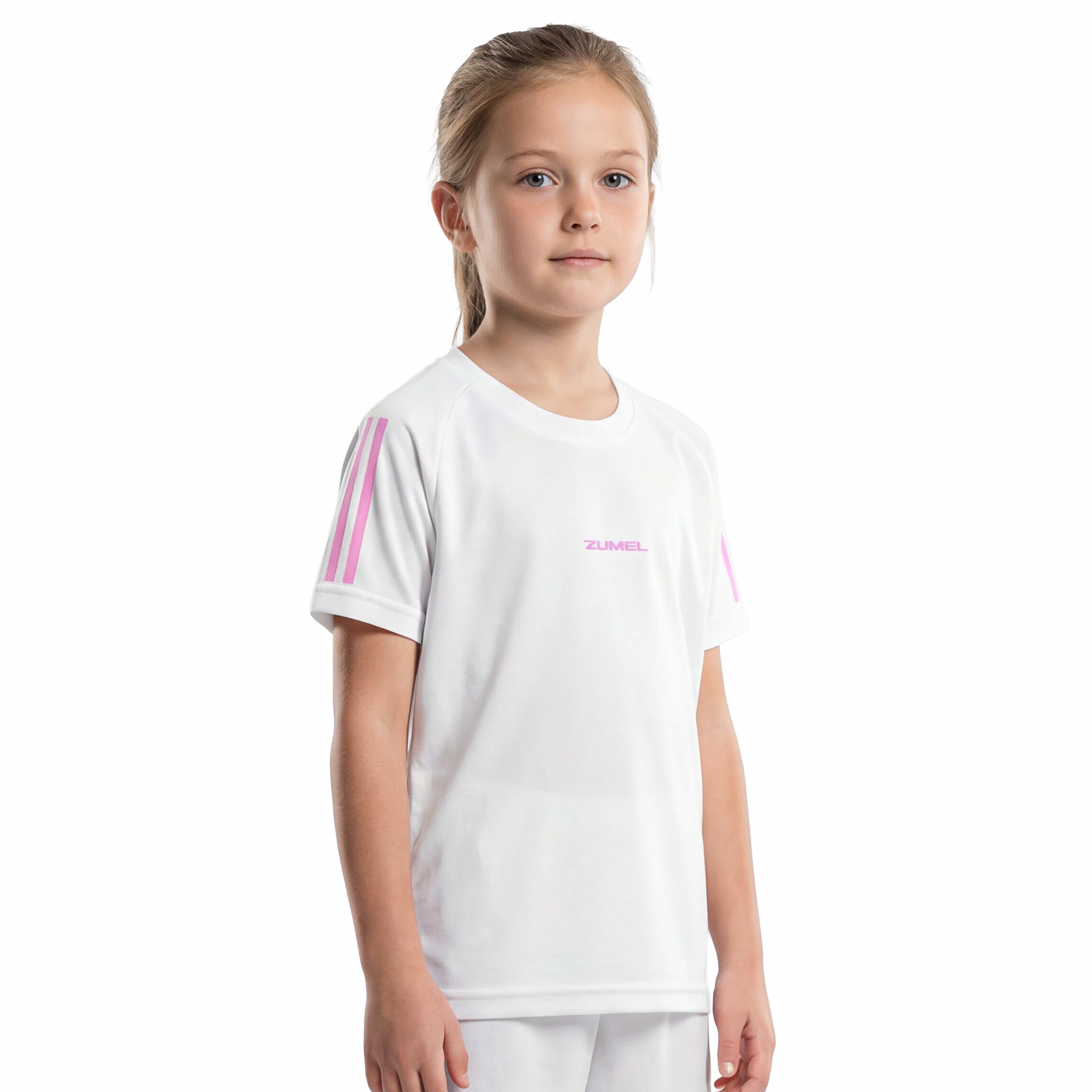 Maillot de football fille blanc personnalisé avec prénom et numéro rose