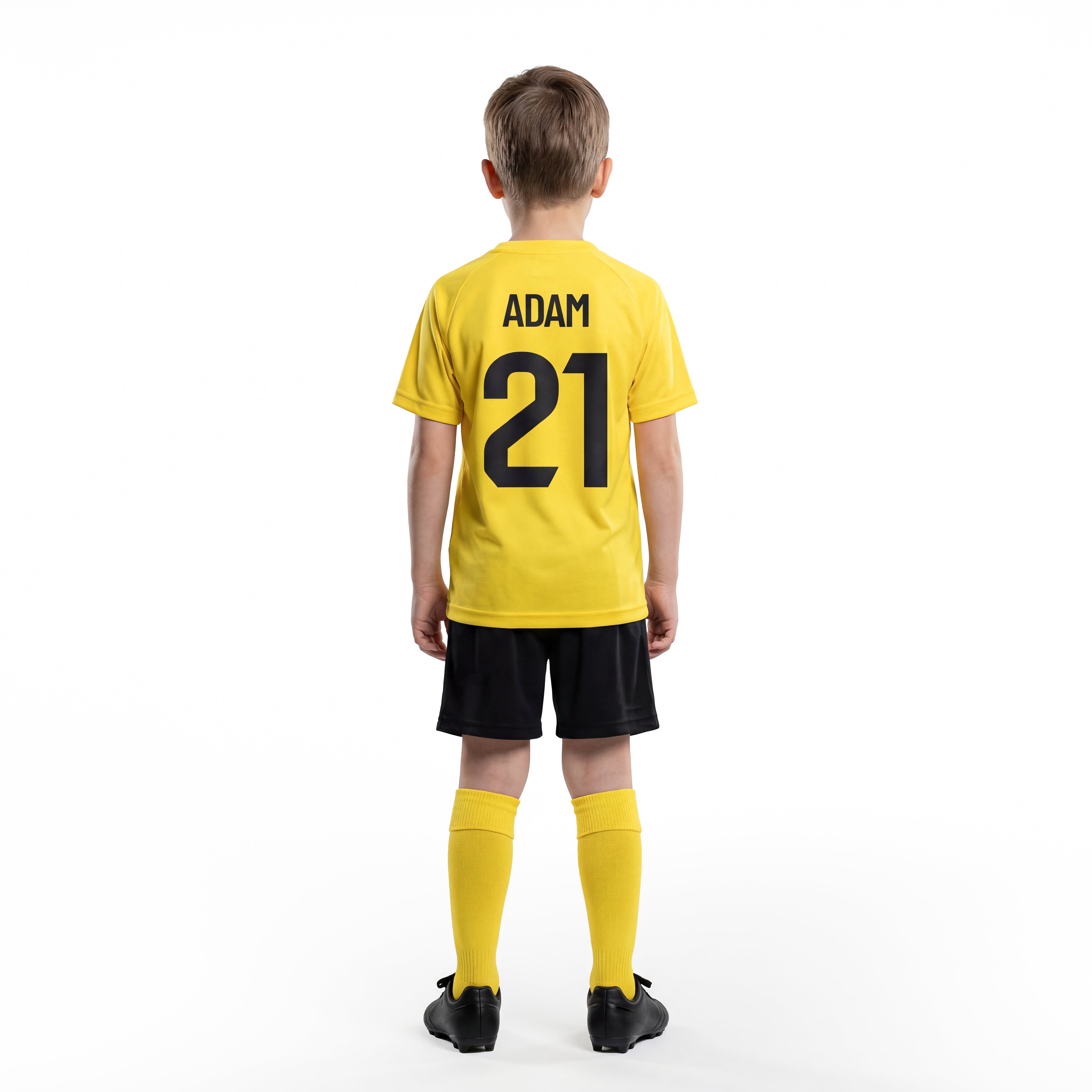 Tenue de football enfant jaune avec prénom et numéro
