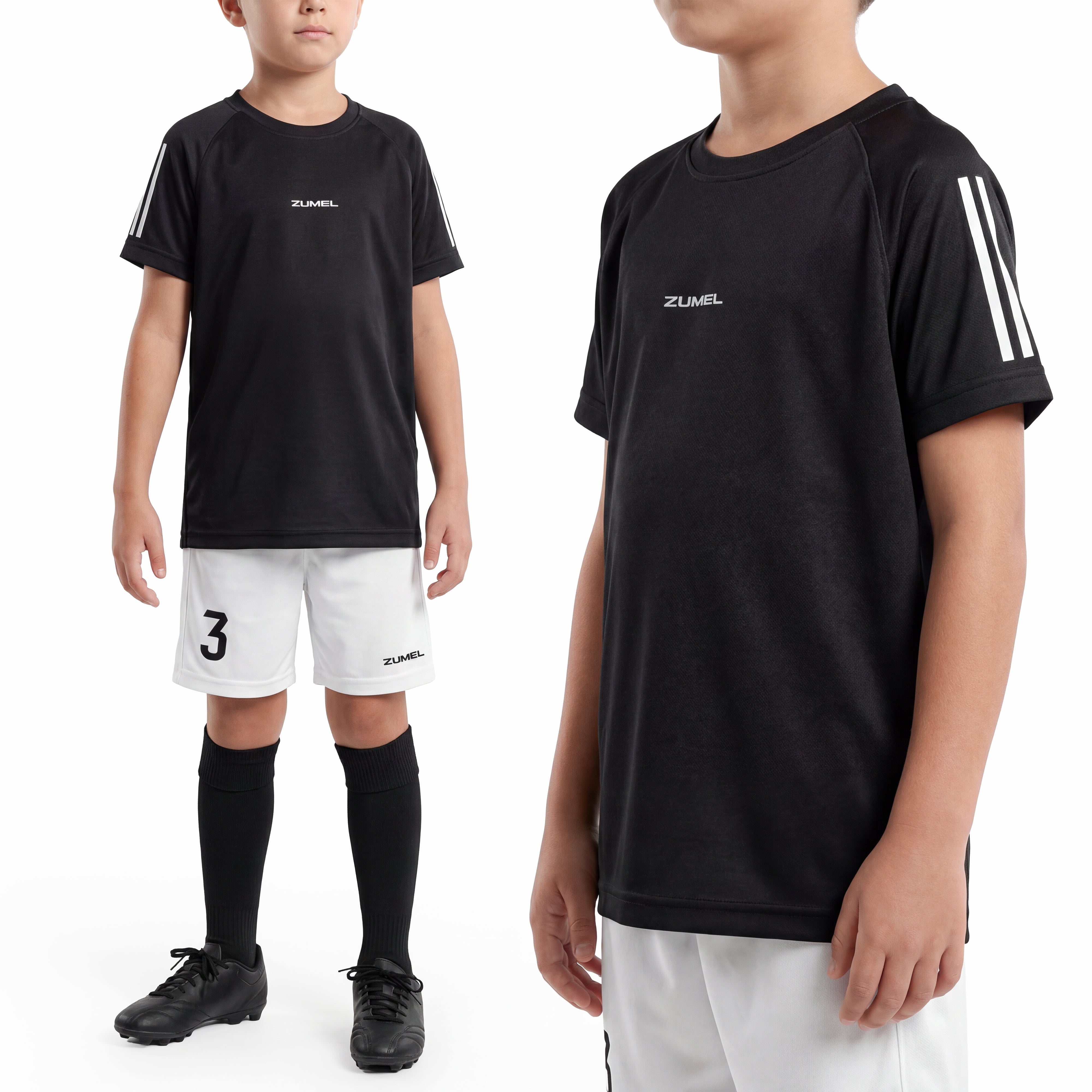 Tenue de football enfant noire avec prénom et numéro