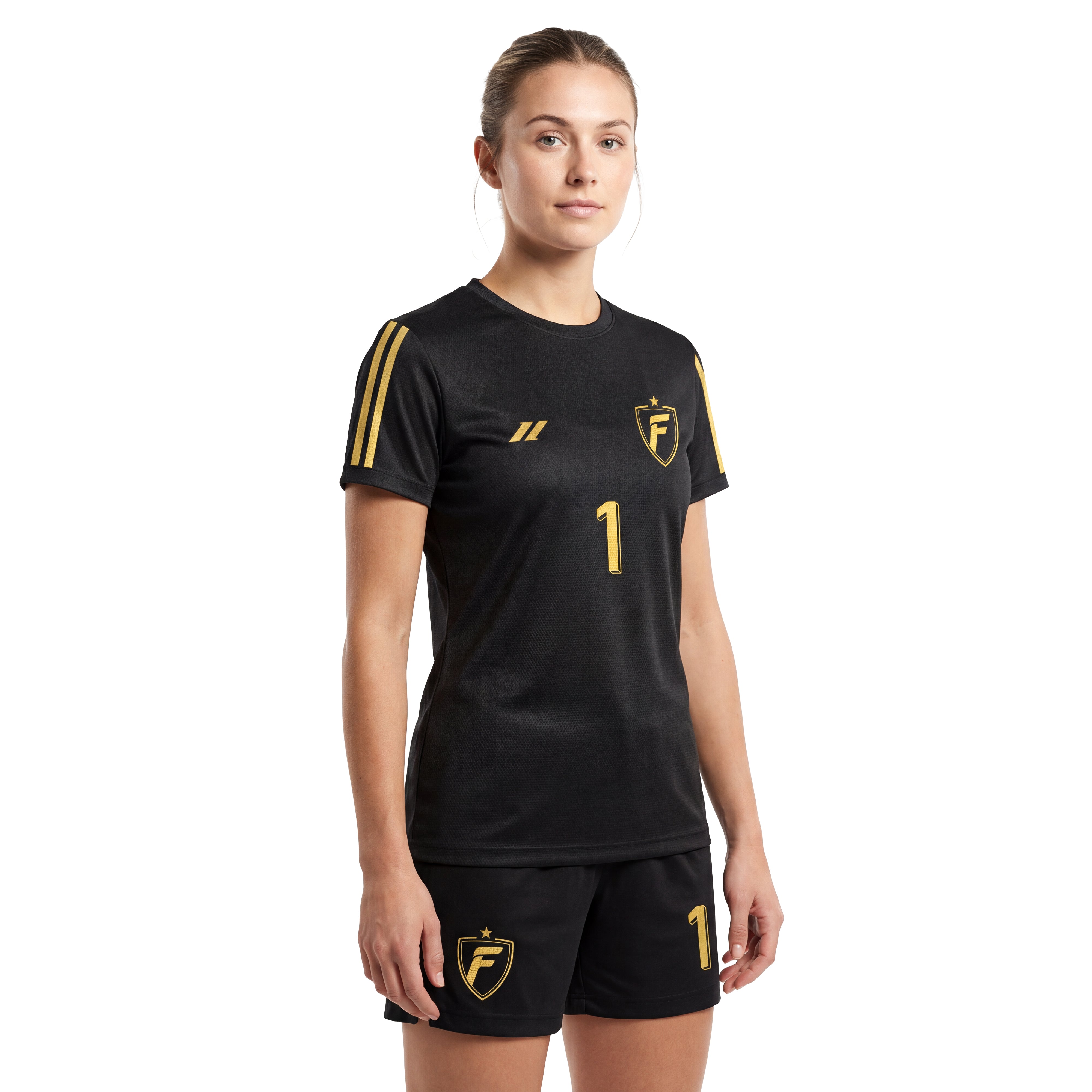 Maillot de football femme personnalisé noir et or