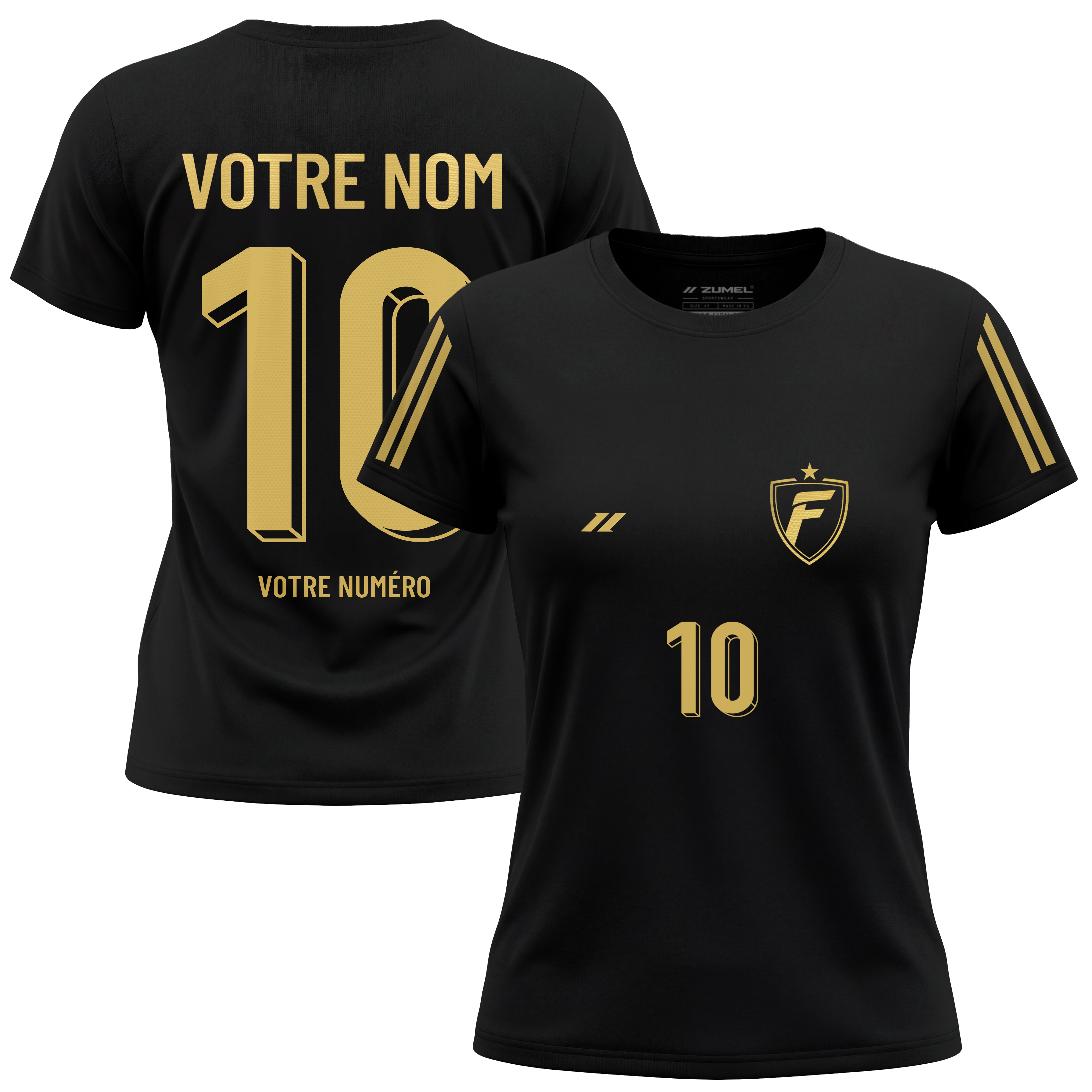 Maillot de football femme personnalisé noir et or