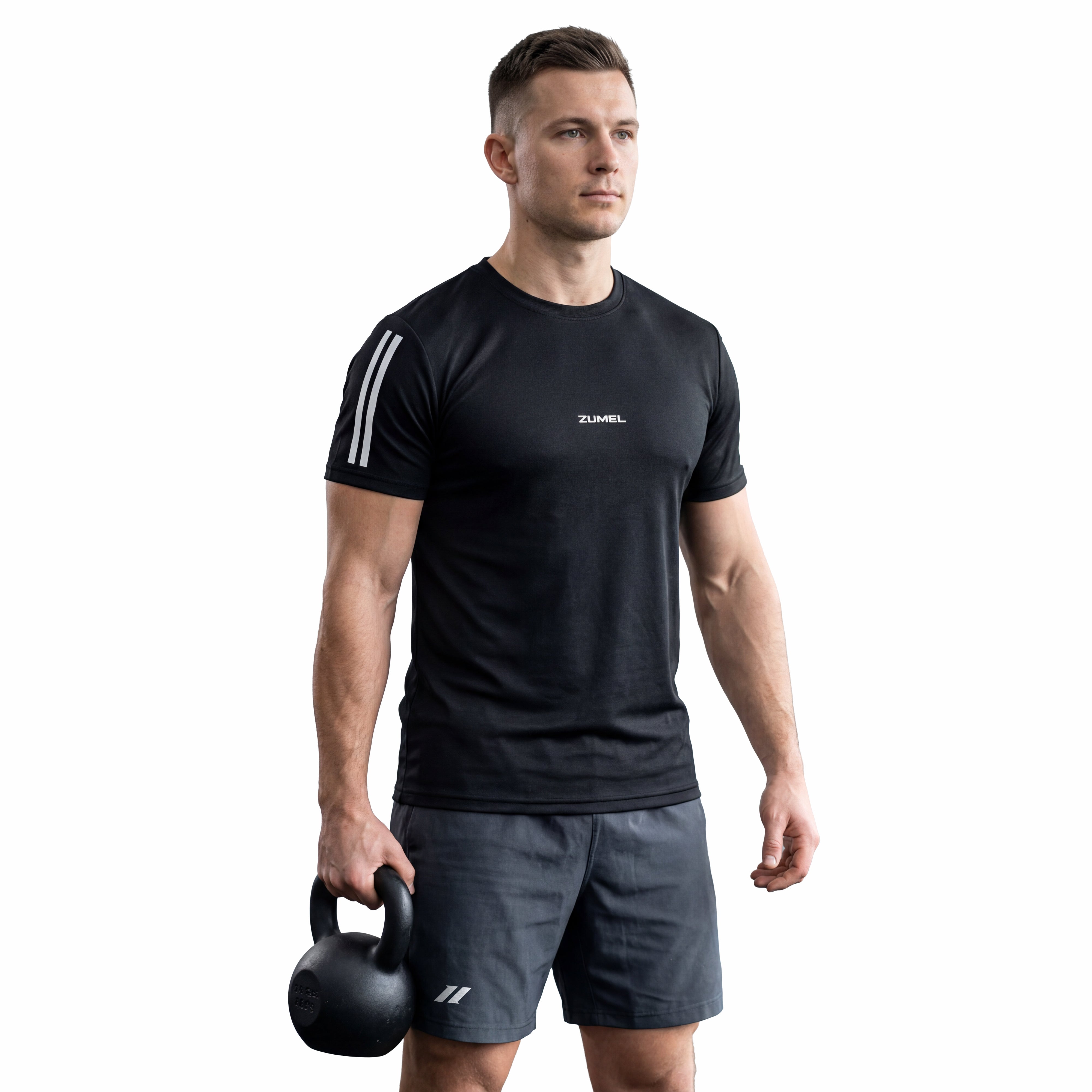 T-shirt de sport homme noir avec bandes blanches