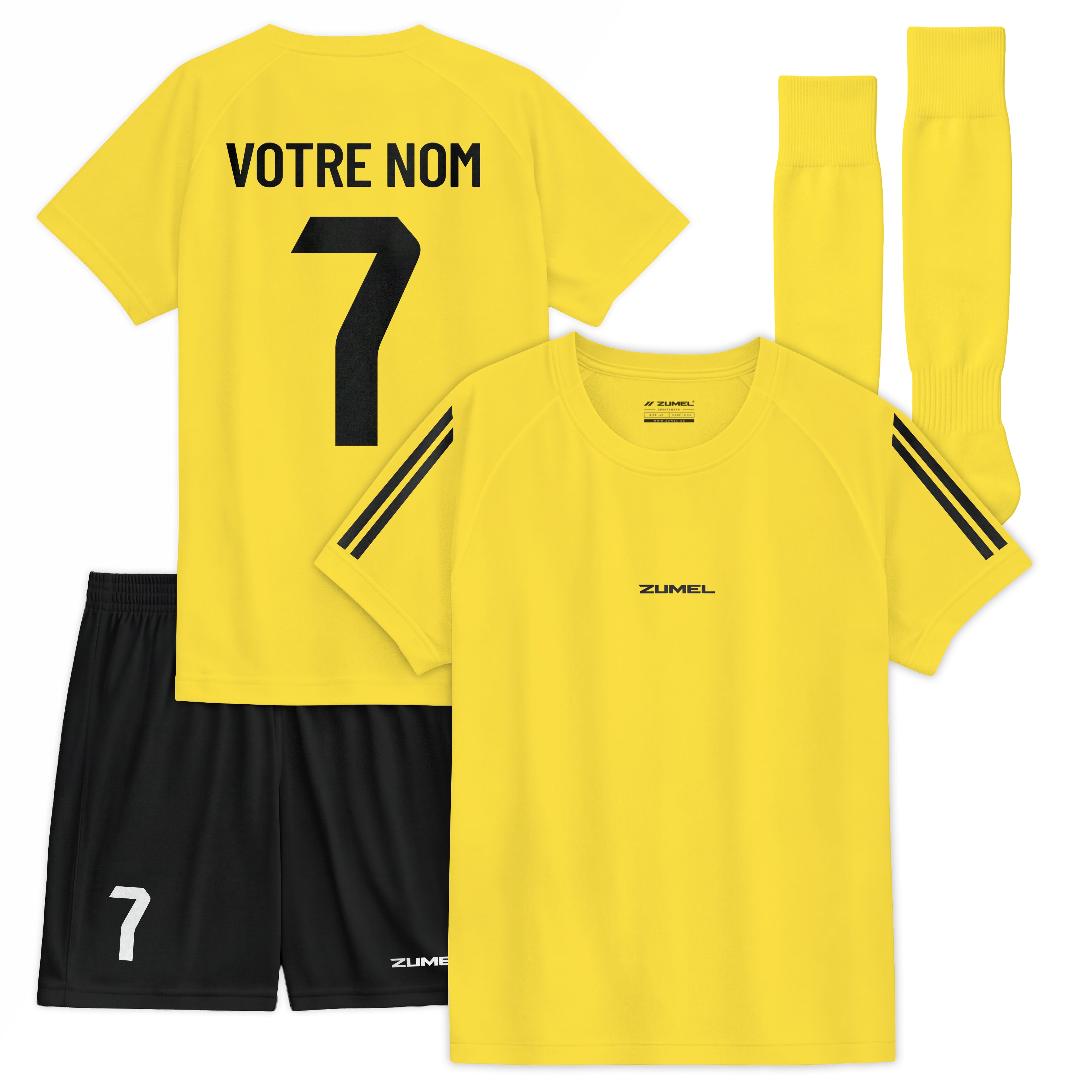 Tenue de football enfant jaune avec prénom et numéro