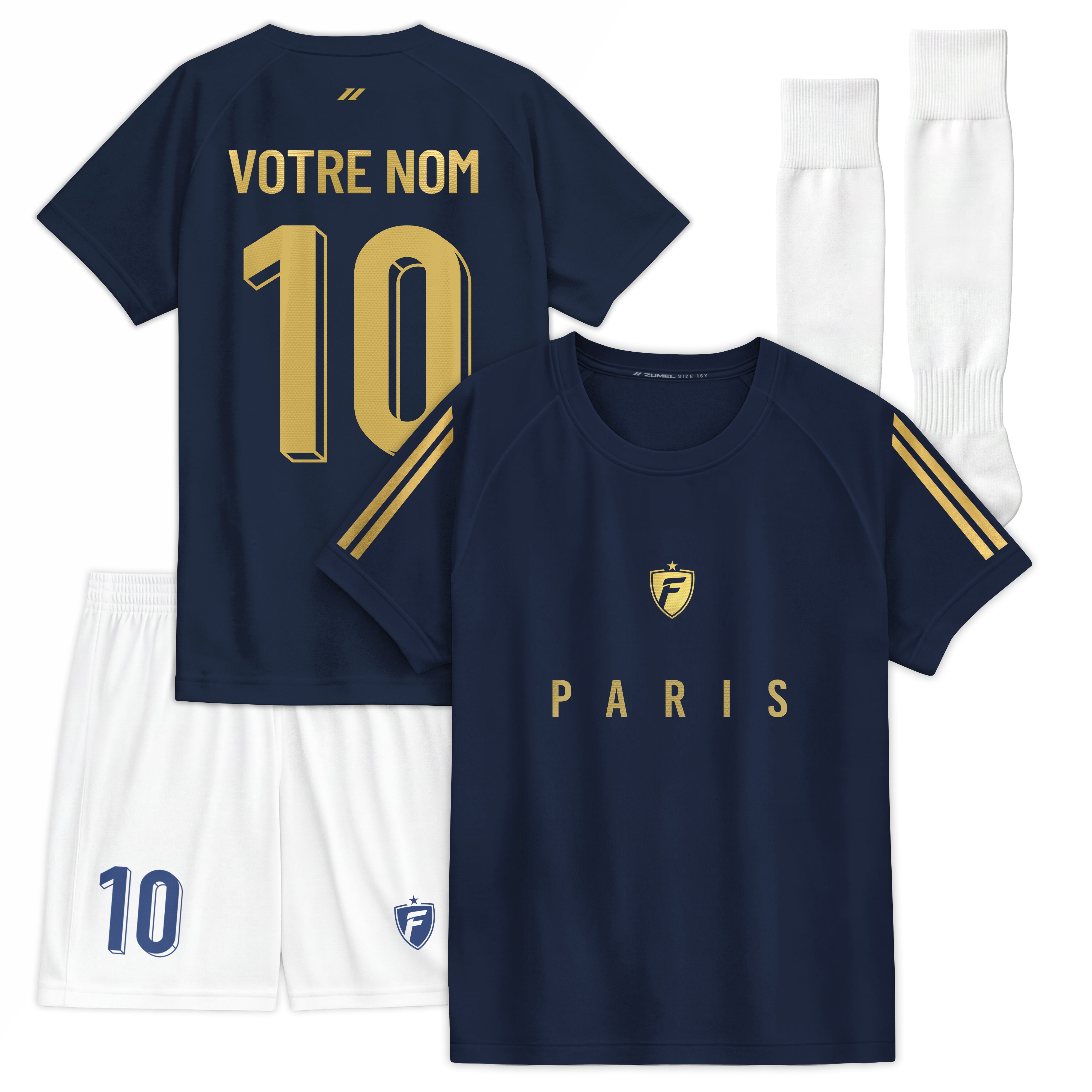 Ensemble de football enfant personnalisé bleu marine et or