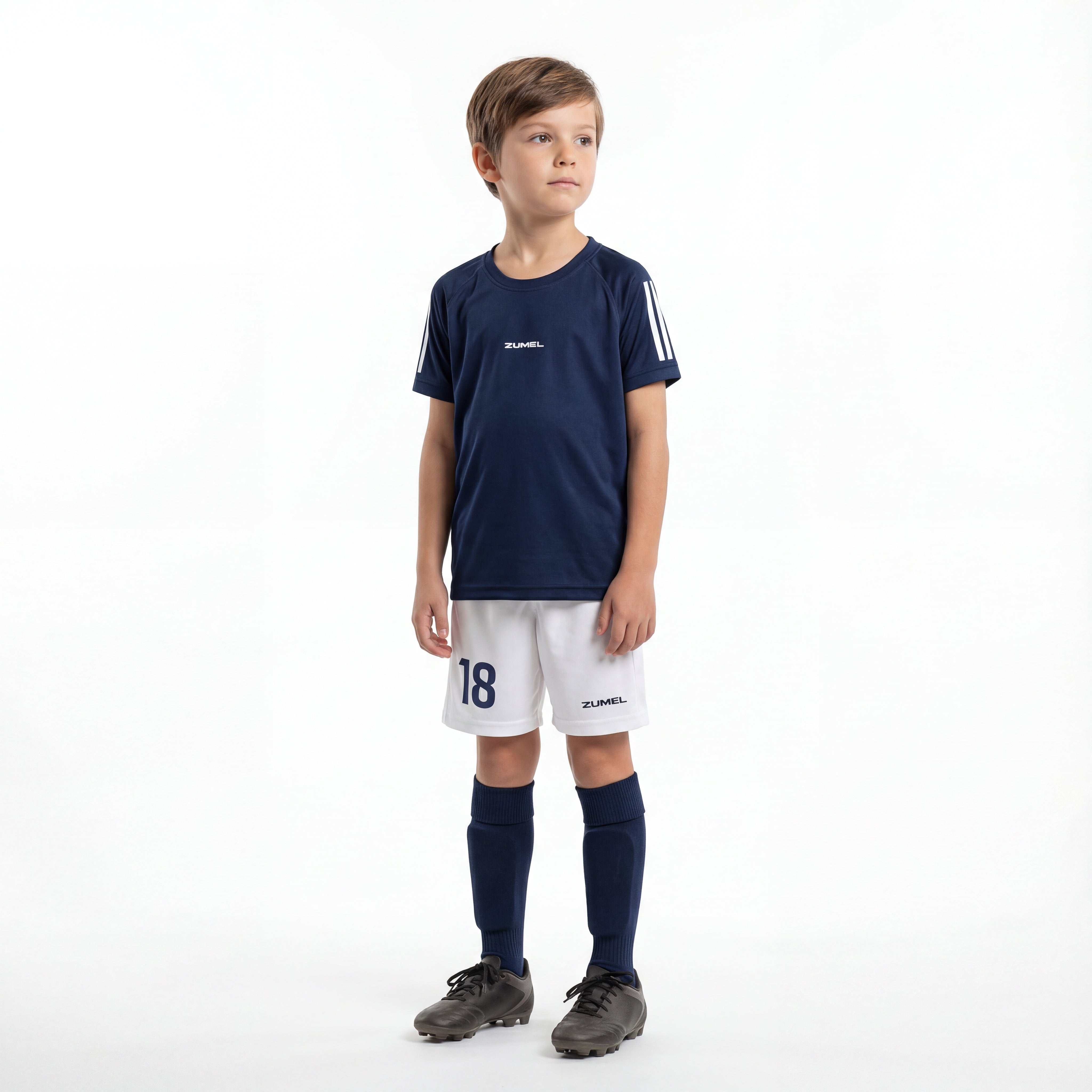 Tenue de football enfant bleu marine personnalisée avec prénom et numéro