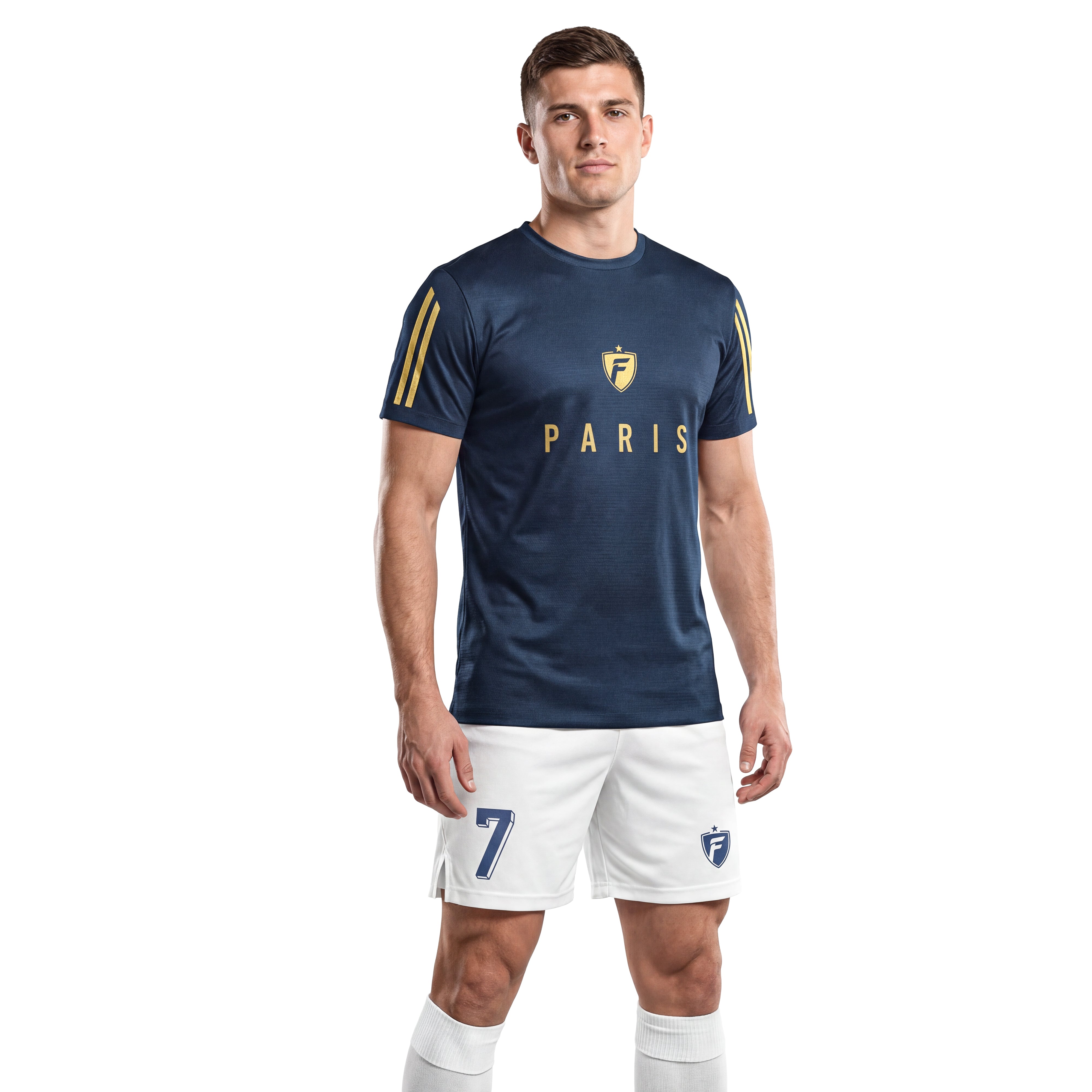 Maillot de football homme personnalisé bleu marine et or