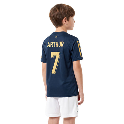 Maillot de football enfant personnalisé bleu marine et or