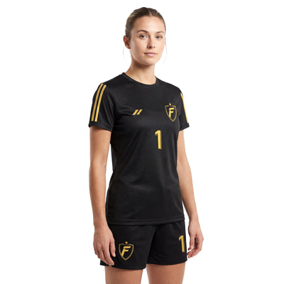 Maillot de football femme personnalisé noir et or