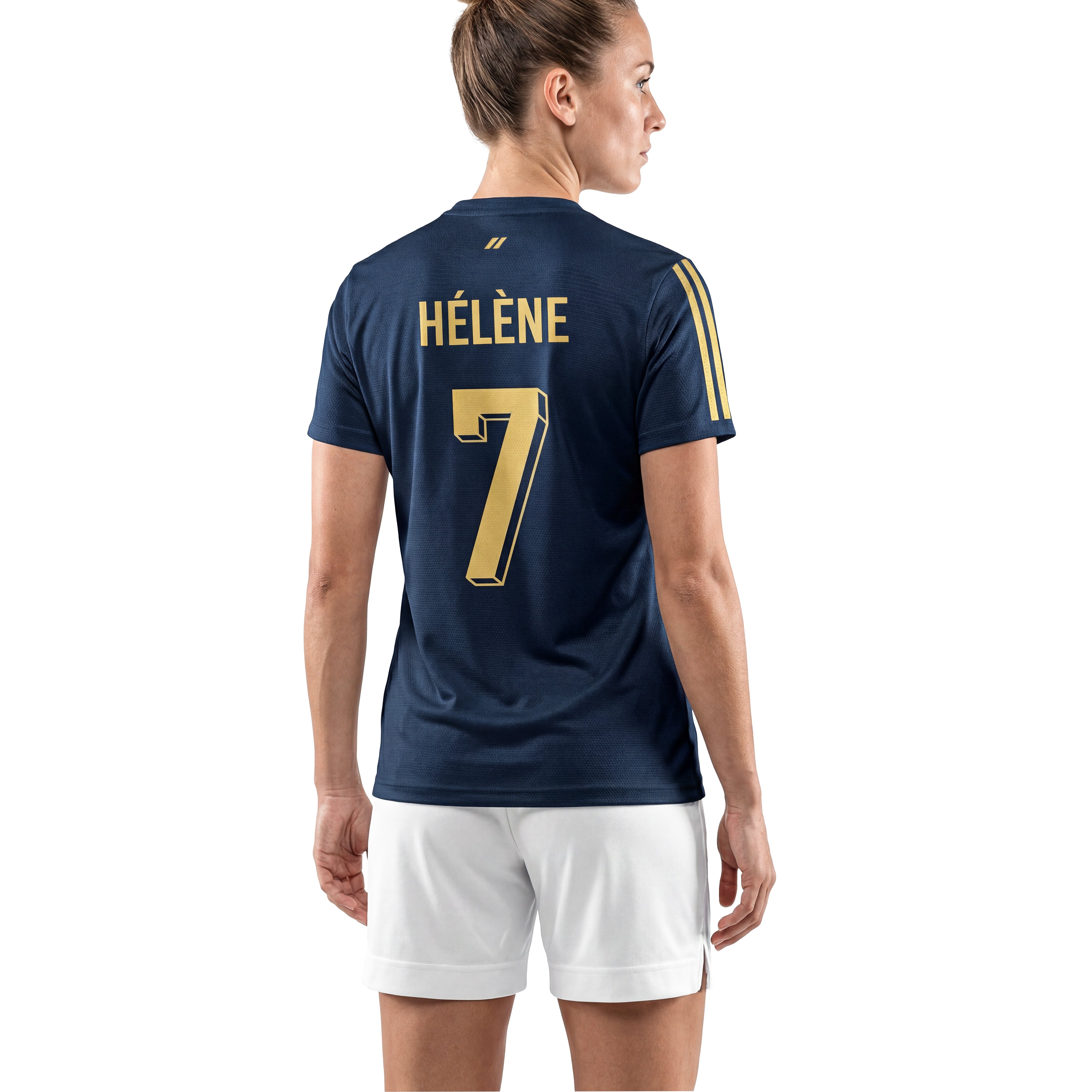 Maillot de football femme personnalisé bleu marine et or
