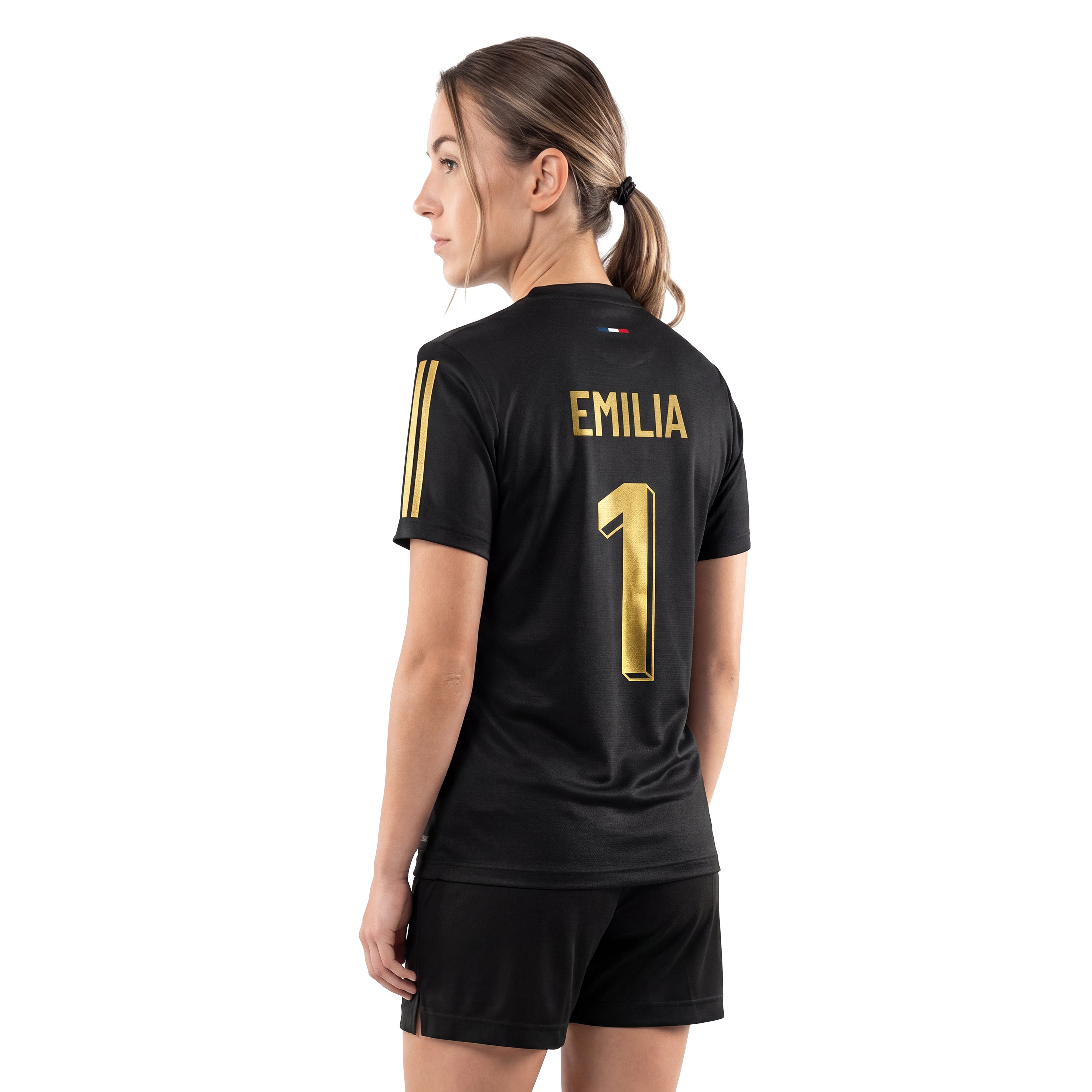 Maillot de football femme personnalisé noir et or