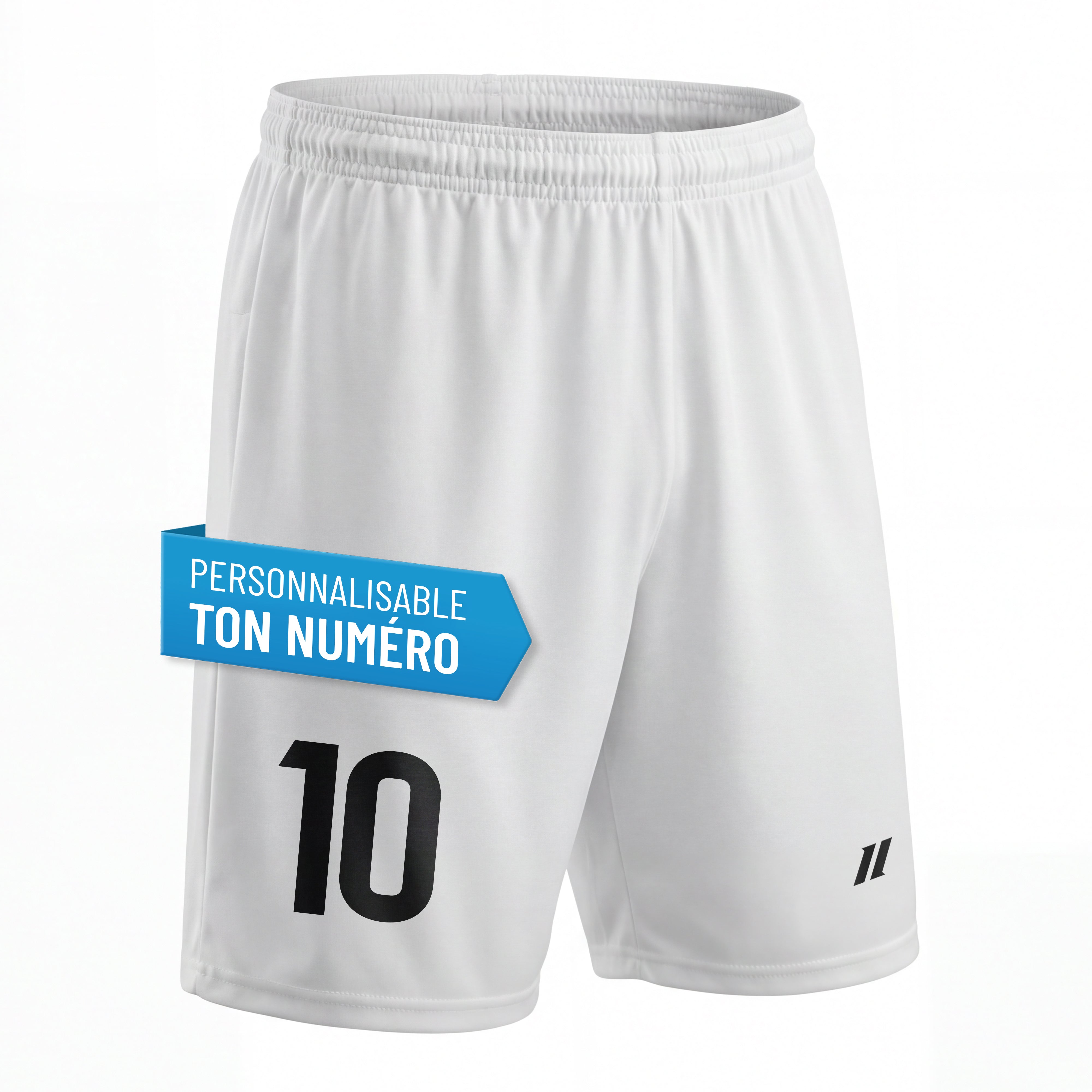 Short de football enfant blanc personnalisé avec numéro