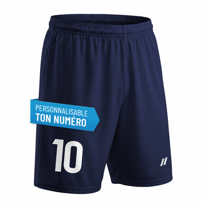Short de football enfant bleu marine personnalisé avec numéro
