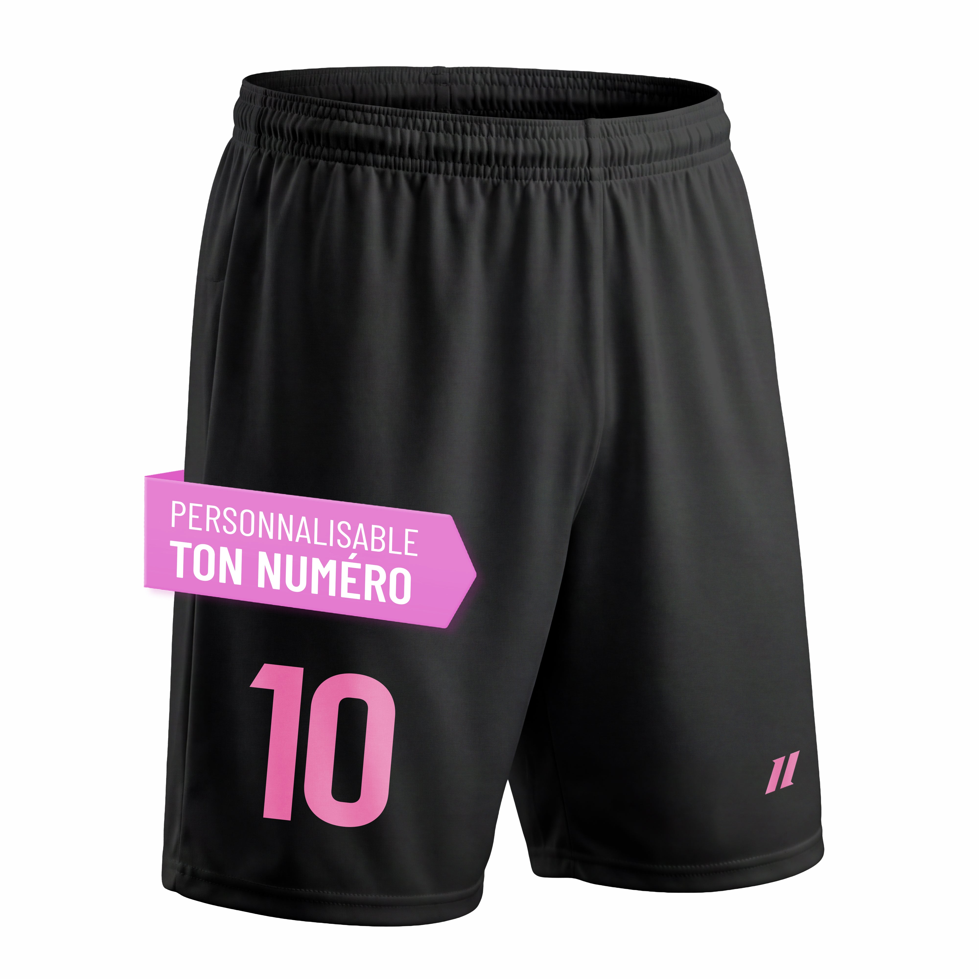 Short de football fille noir personnalisé avec numéro rose