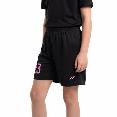 Short de football fille noir personnalisé avec numéro rose