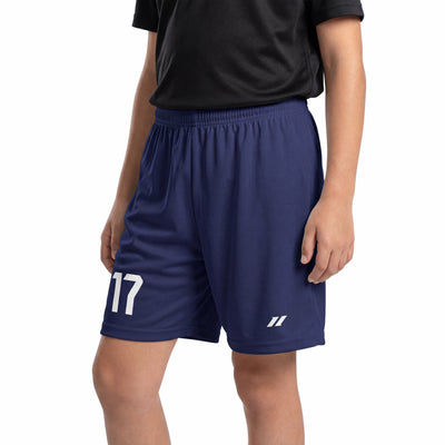 Short de football enfant bleu marine personnalisé avec numéro