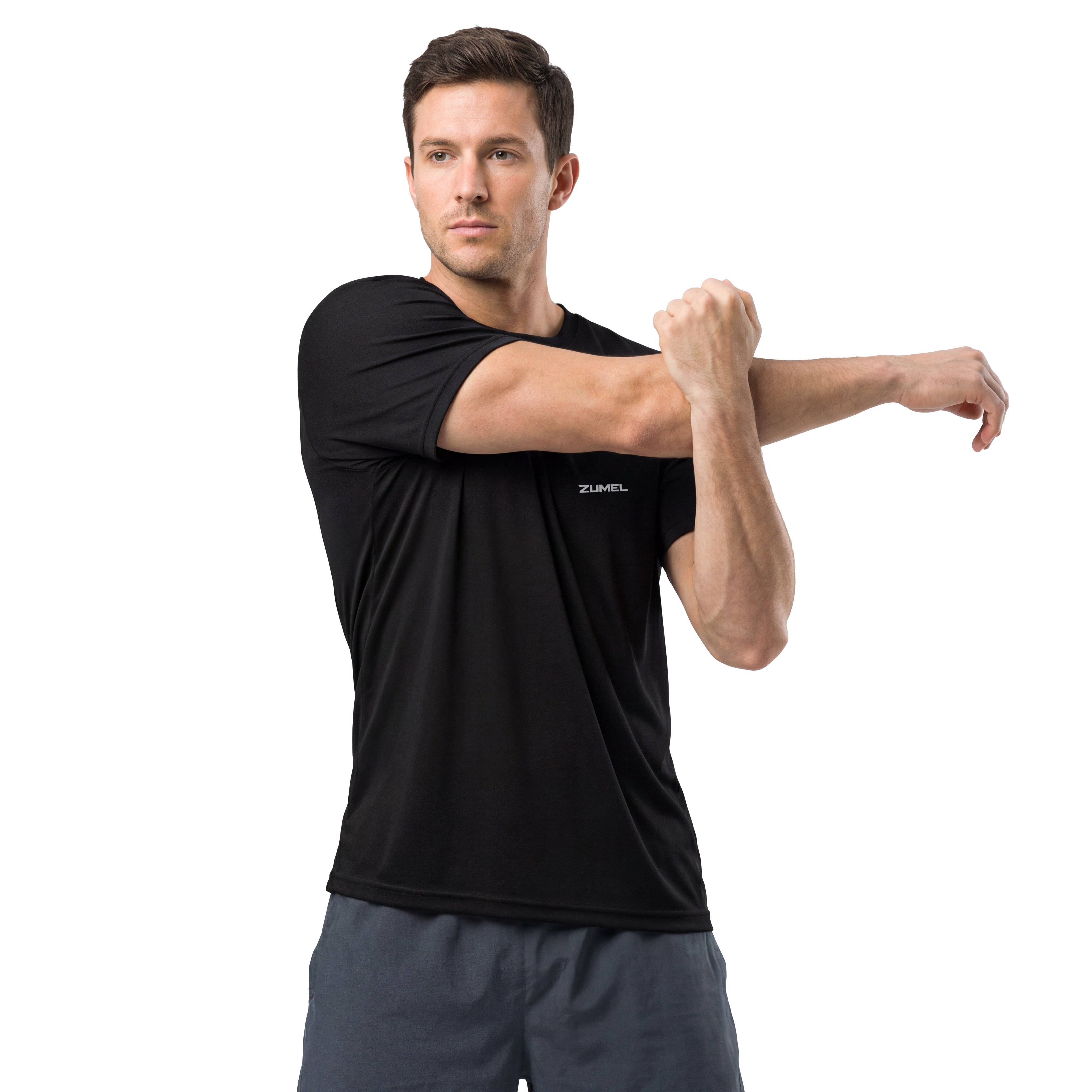 T-shirt de sport homme noir uni en polyester