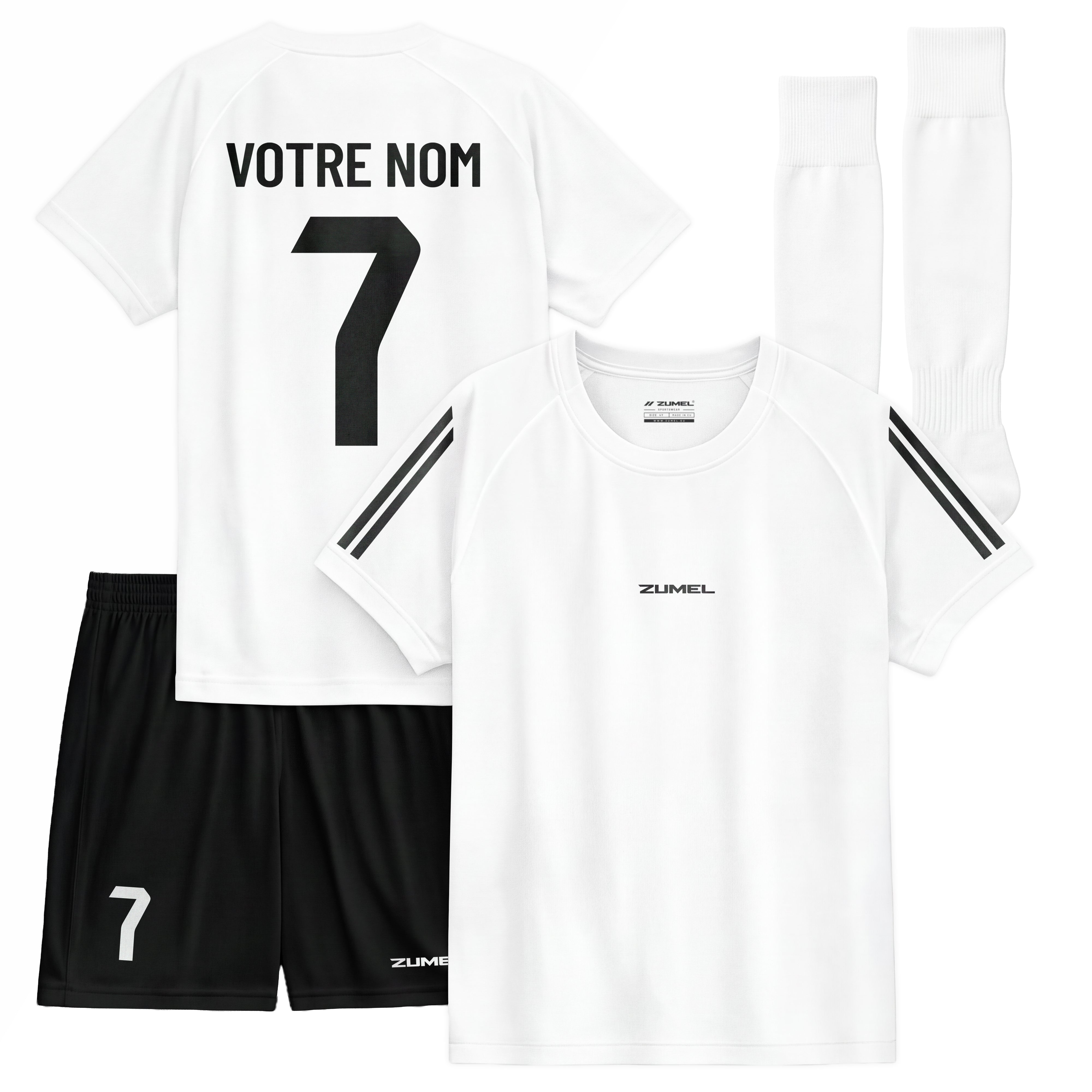Tenue de football enfant blanche avec prénom et numéro