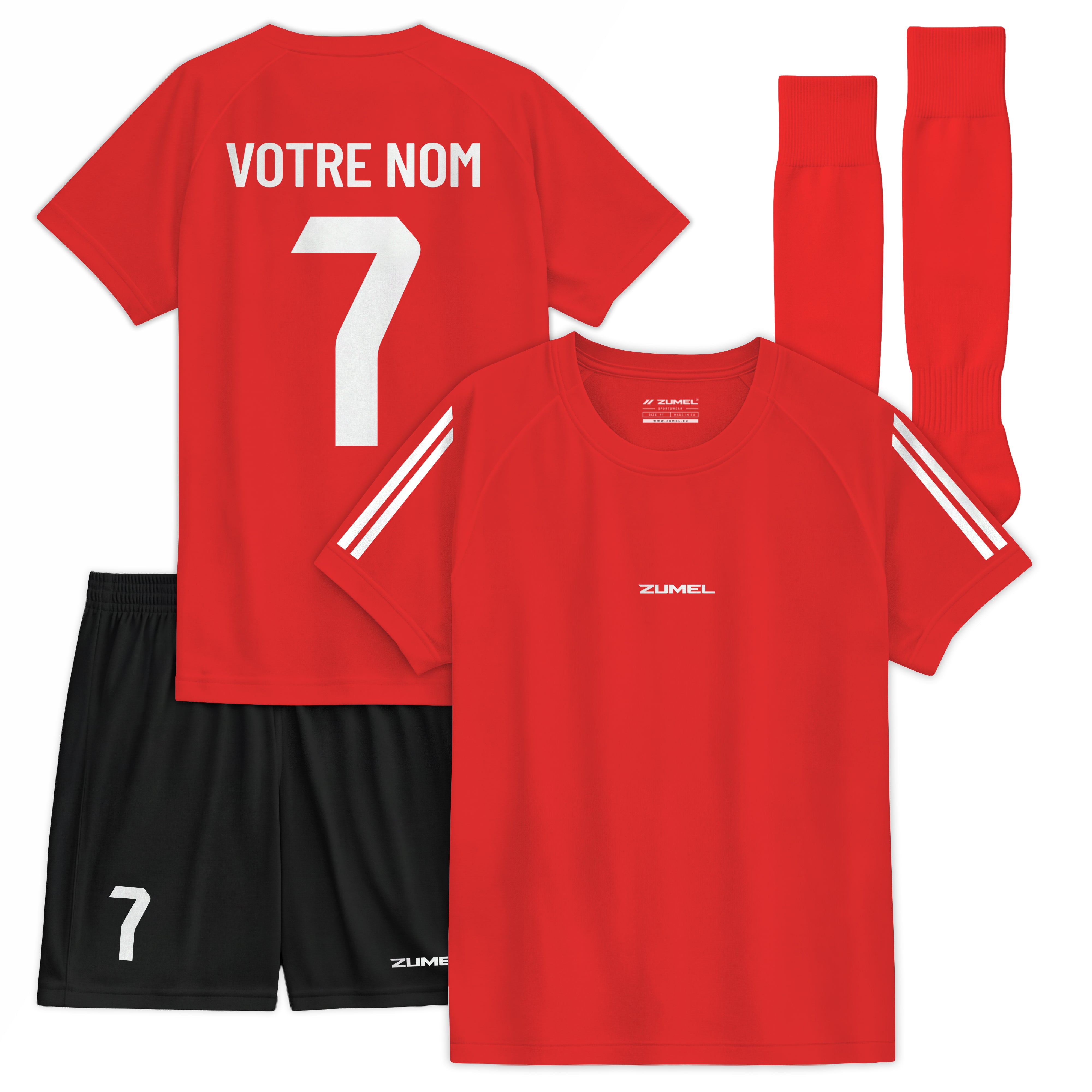 Tenue de football enfant rouge avec prénom et numéro