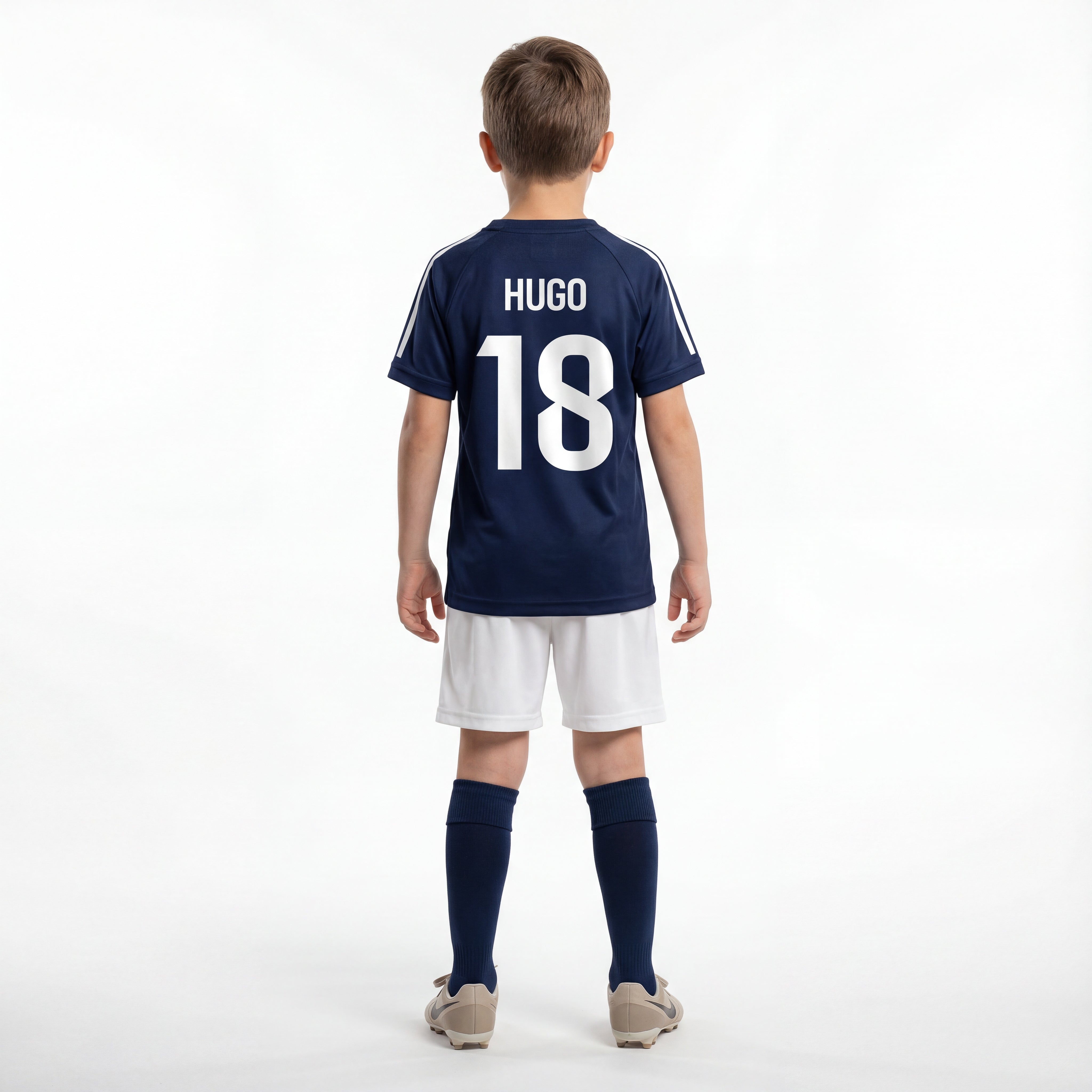 Tenue de football enfant bleu marine personnalisée avec prénom et numéro