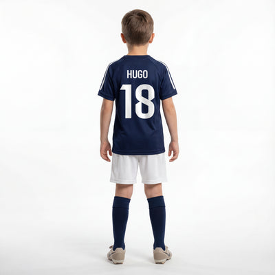Maillot de football enfant bleu marine personnalisé avec prénom et numéro