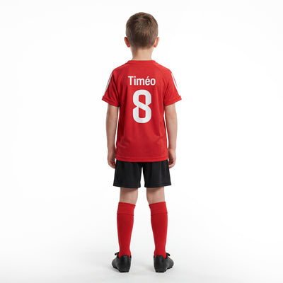 Tenue de football enfant rouge avec prénom et numéro