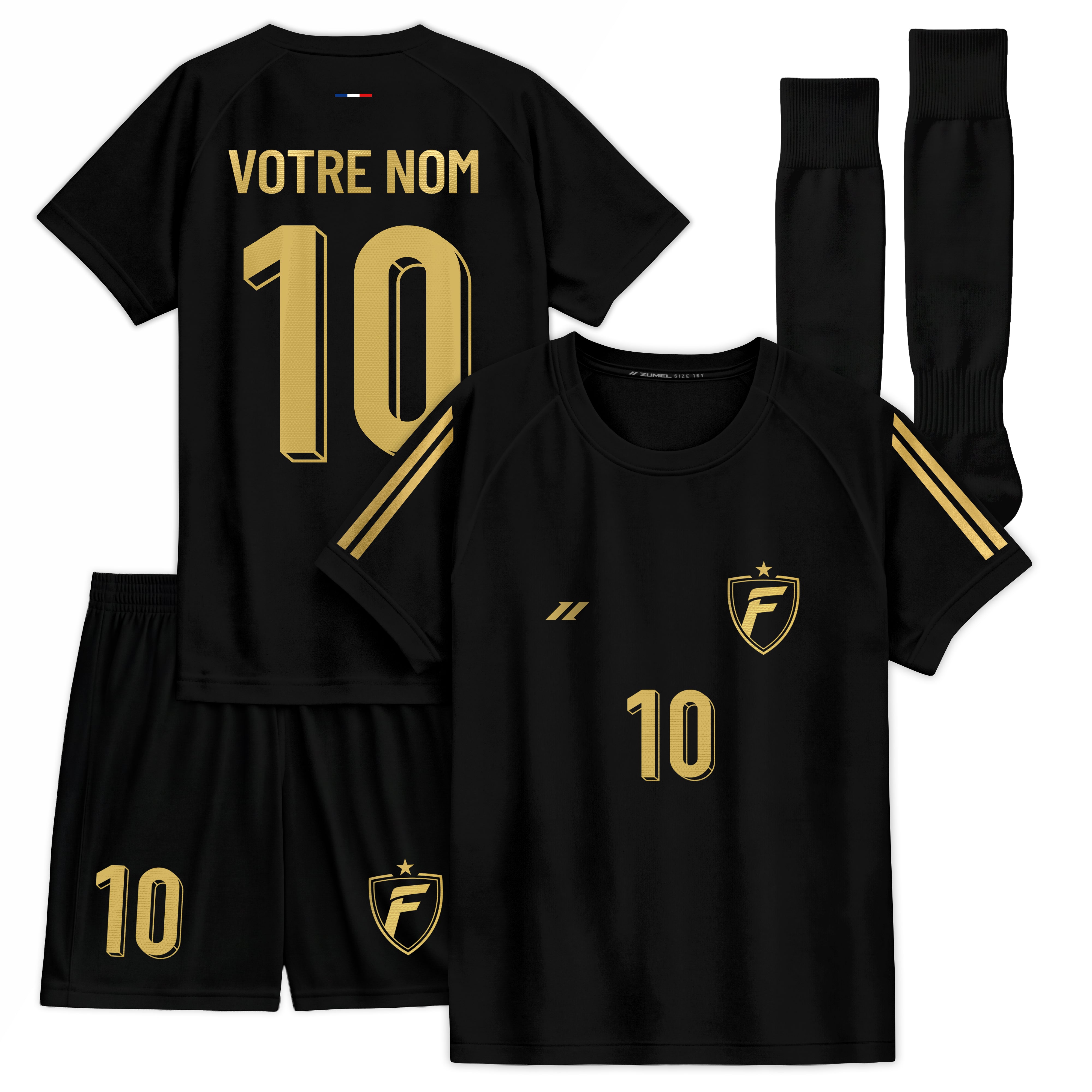 Ensemble de football enfant personnalisé noir et or