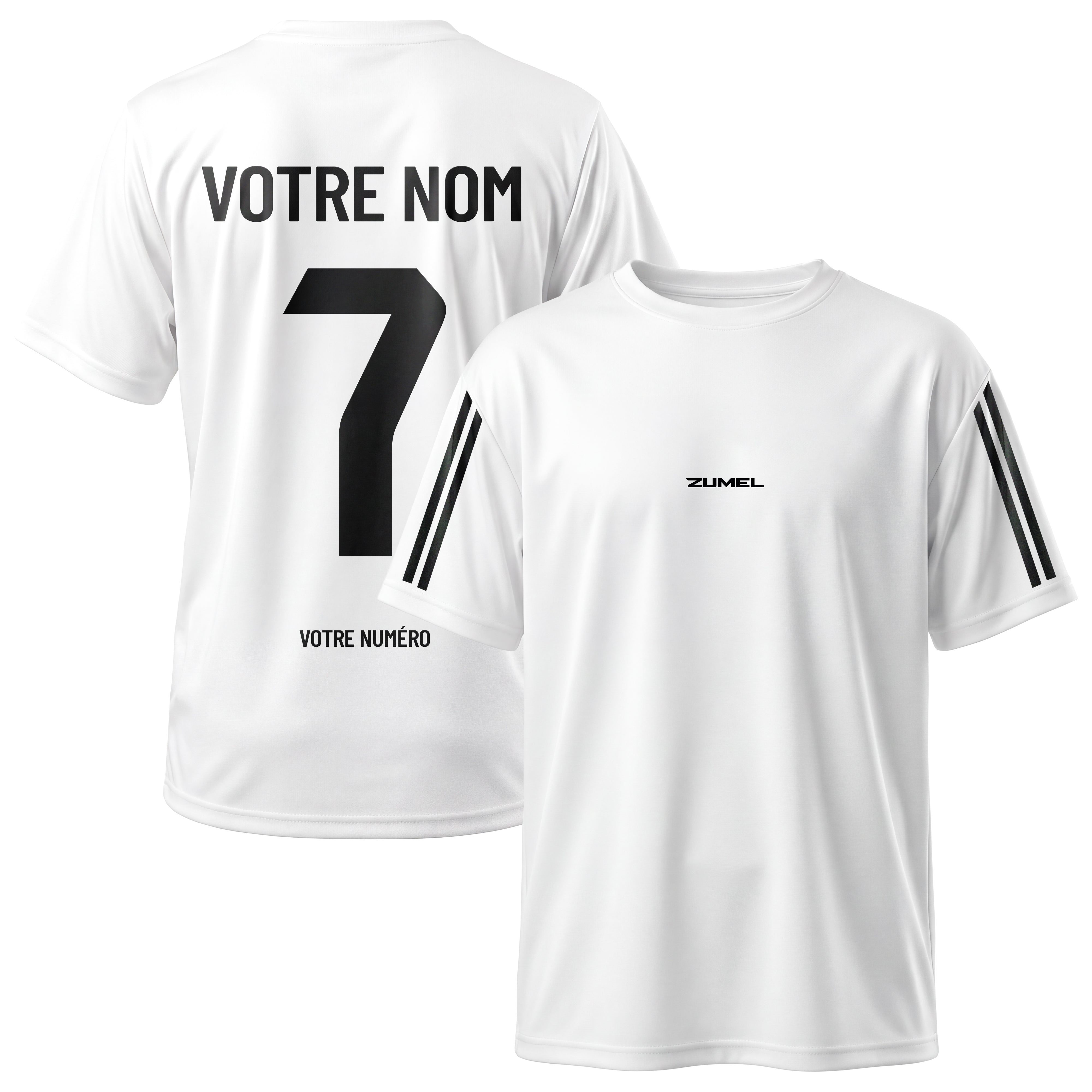 Maillot de football enfant blanc personnalisé – prénom et numéro