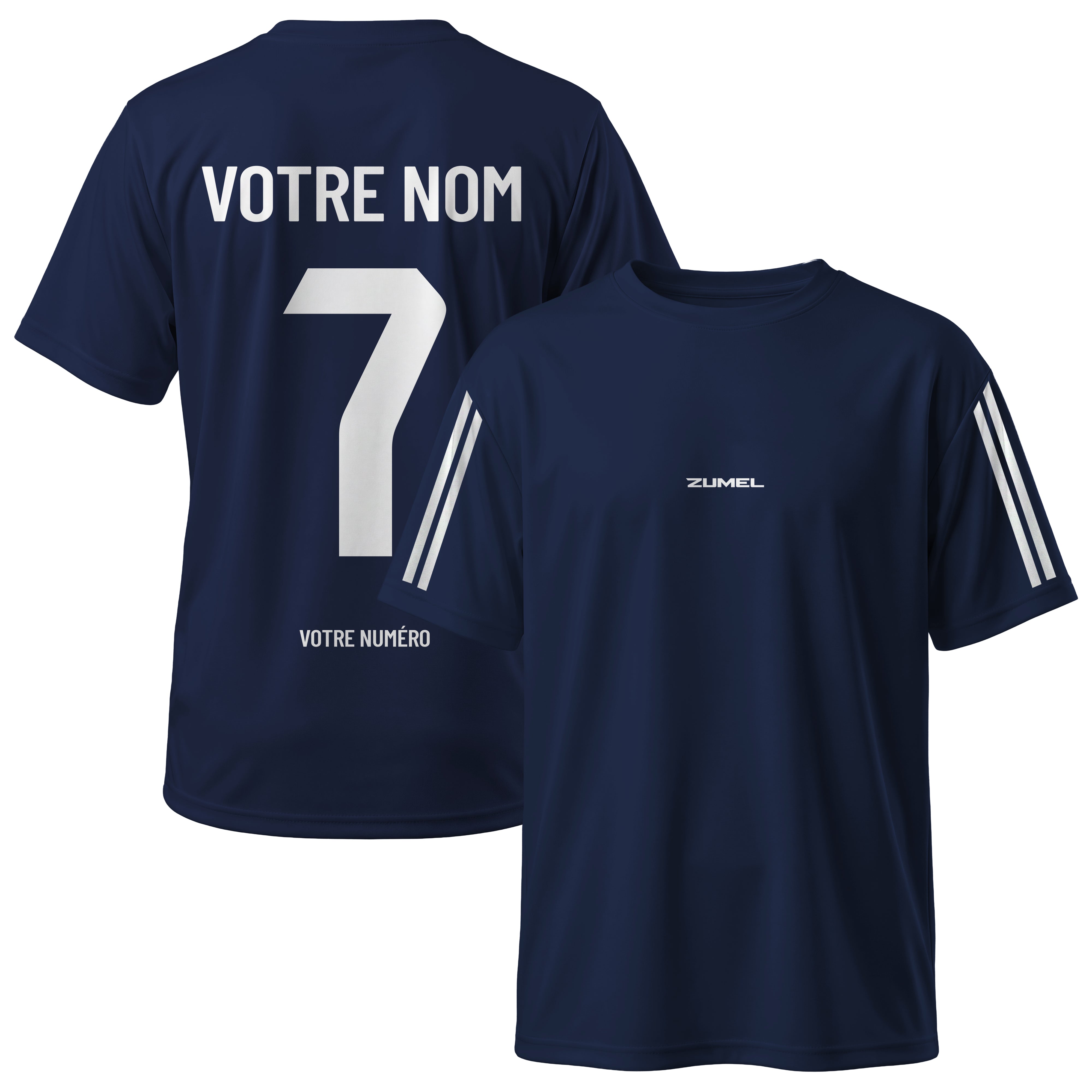 Maillot de football enfant bleu marine personnalisé avec prénom et numéro