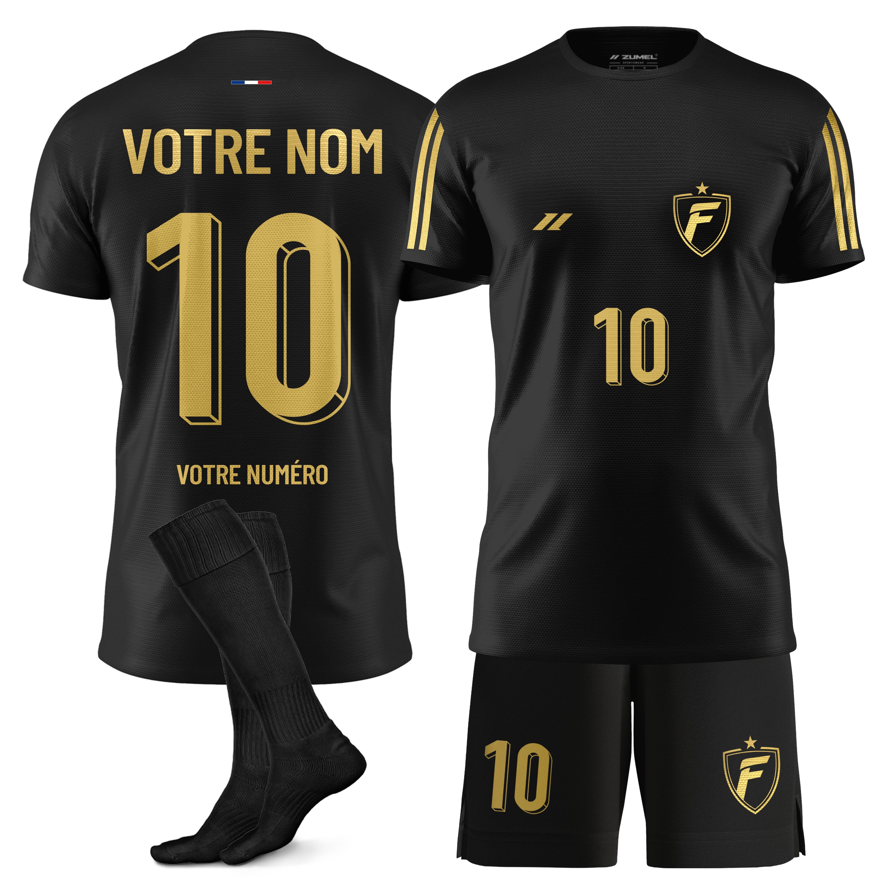 Ensemble de football homme personnalisé noir et or
