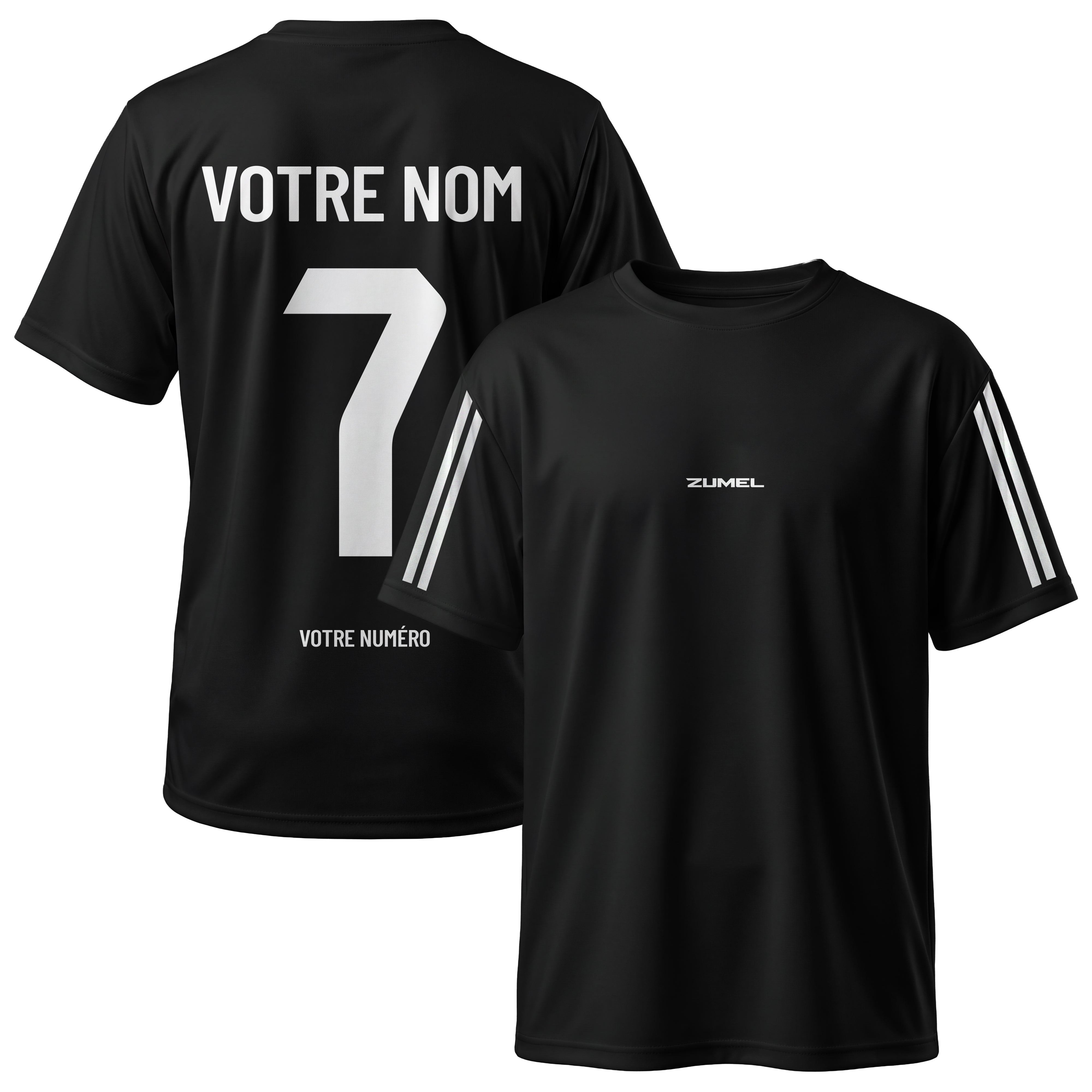 Maillot de football noir personnalisé avec prénom et numéro
