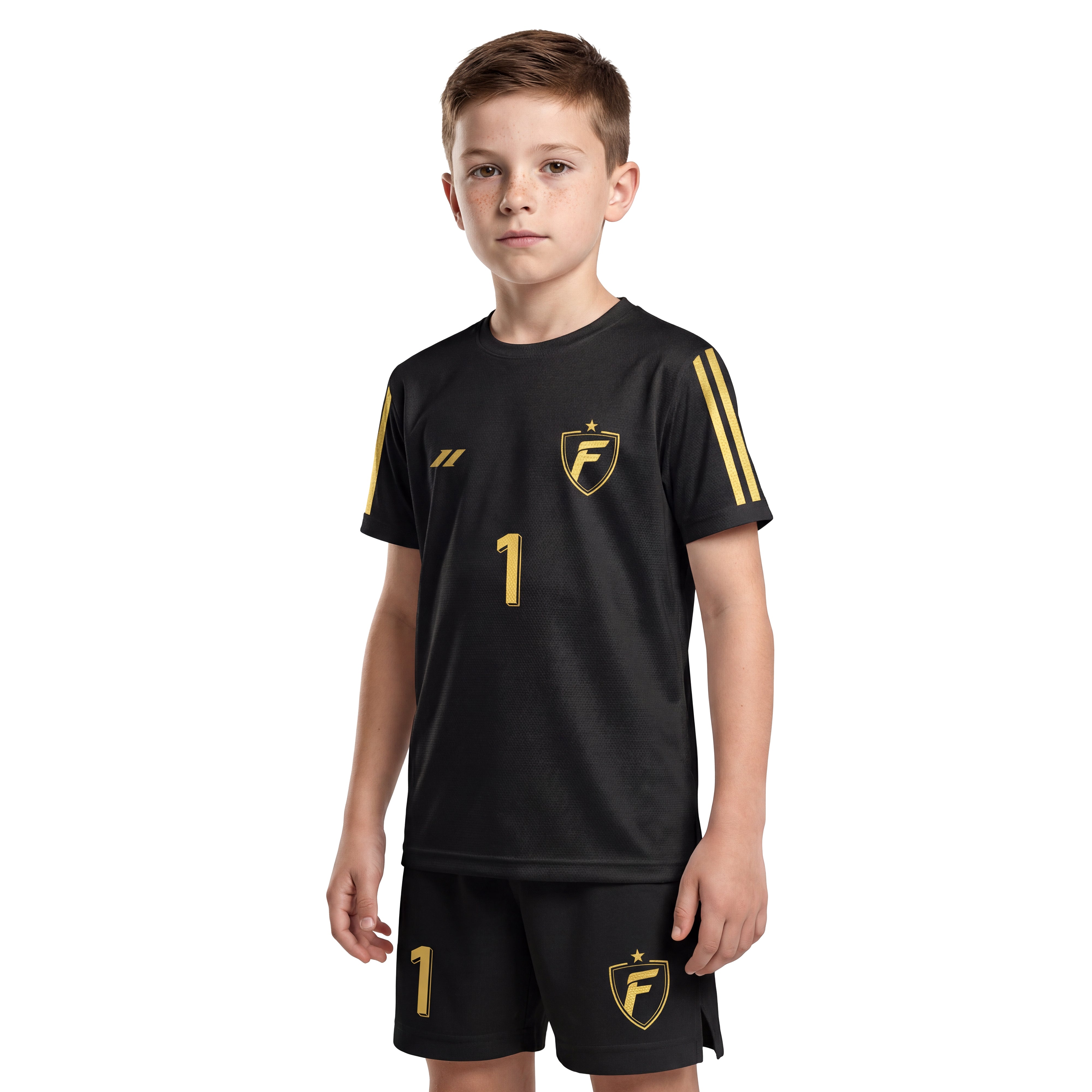 Ensemble de football enfant personnalisé noir et or